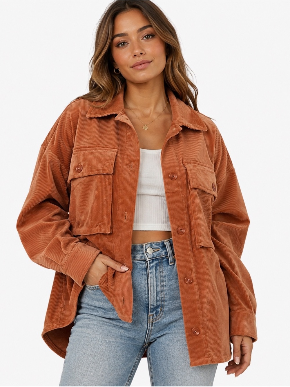 Grey Lab Corduroy Shirt Jacket in Rust -medium